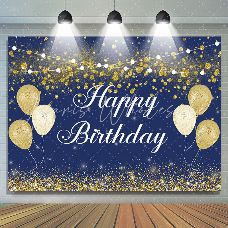 Lofaris Dark Blue And Gold Boked Ball Happy Birthday Backdrop