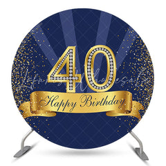 Lofaris Dark Blue Glitter Round 40th Birthday Backdrop Cover
