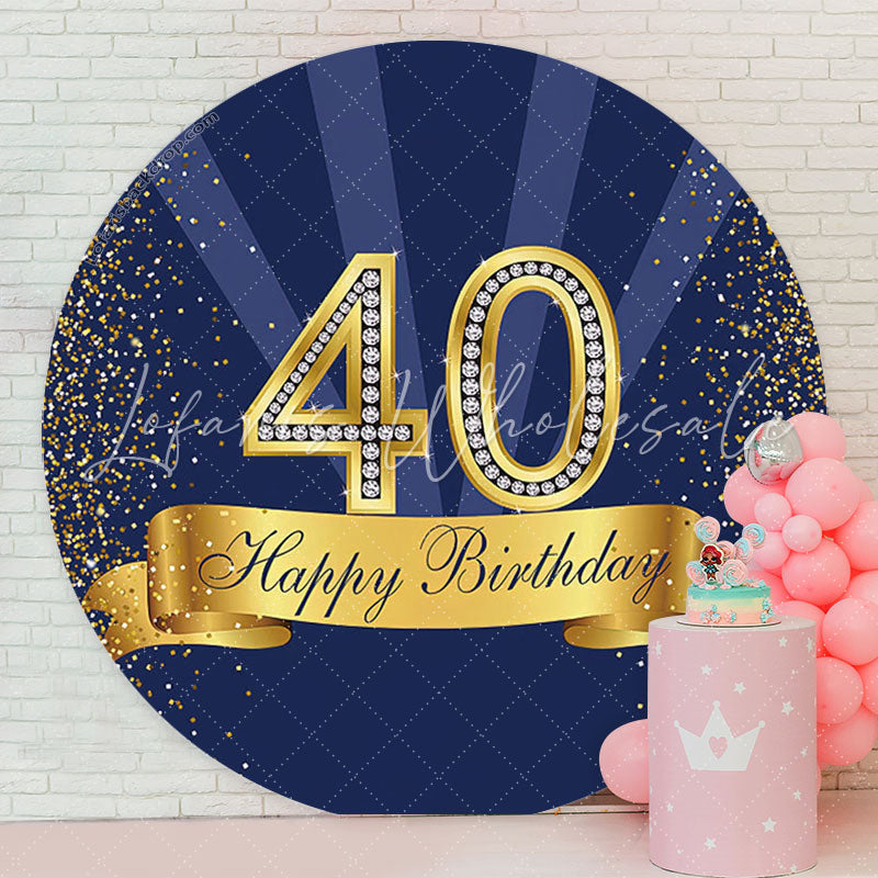 Lofaris Dark Blue Glitter Round 40th Birthday Backdrop Cover