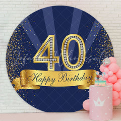 Lofaris Dark Blue Glitter Round 40th Birthday Backdrop Cover