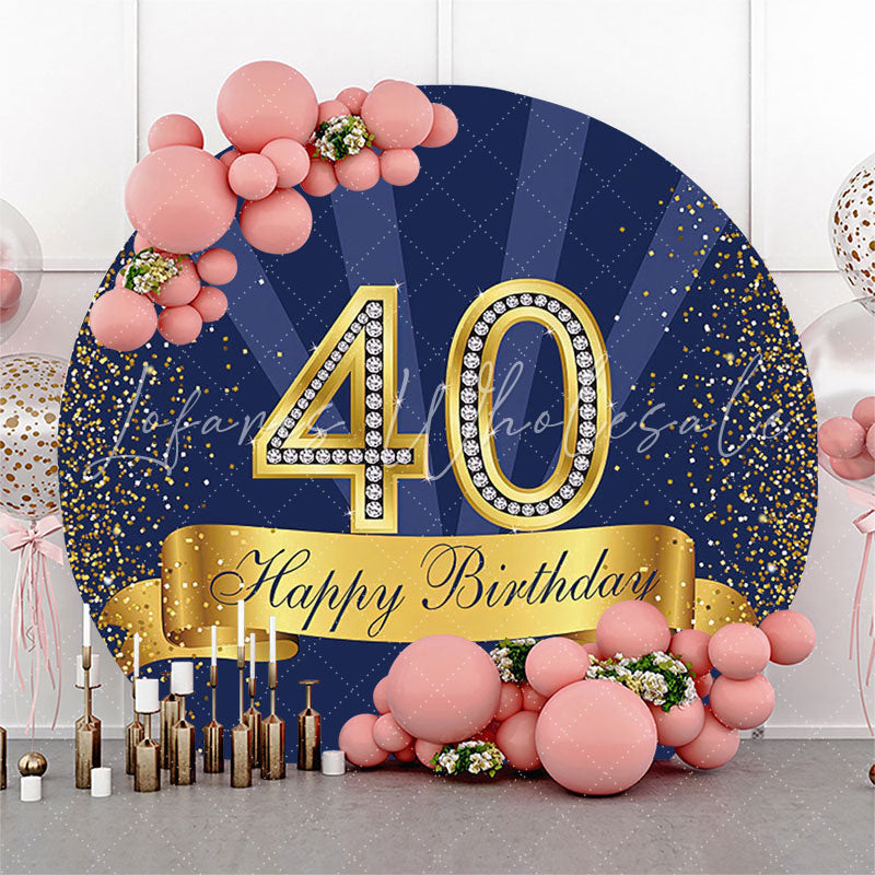 Lofaris Dark Blue Glitter Round 40th Birthday Backdrop Cover
