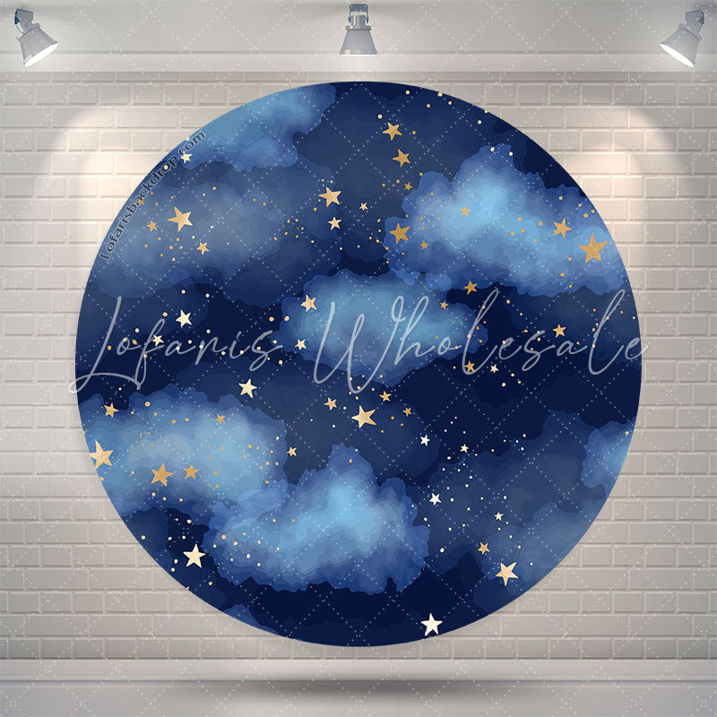 Lofaris Dark Blue Night Sky Stars Round Birthday Backdrop