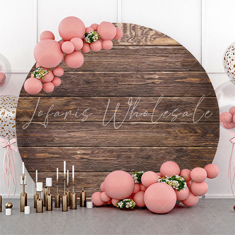Lofaris Dark Brown Wood Texture Wall Round Birthday Backdrop
