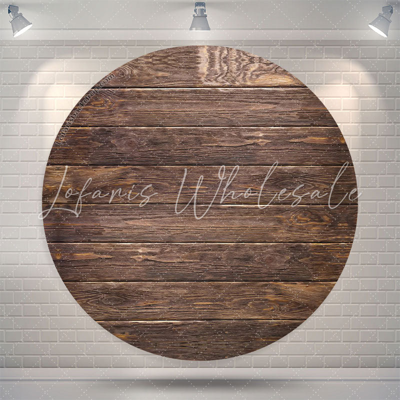 Lofaris Dark Brown Wood Texture Wall Round Birthday Backdrop