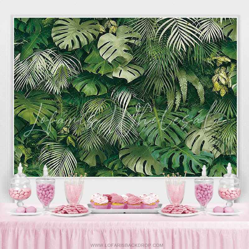 Lofaris Dark Green Leaves Nature Spring Birthday Party Backdrop