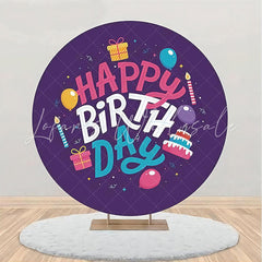 Lofaris Dark Purple Balloon Cake Round Birthday Backdrop