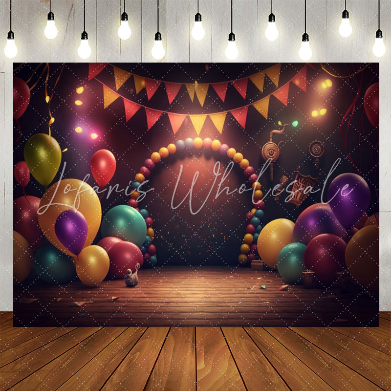 Lofaris Deep Tones Balloons Wooden Floor Birthday Backdrop
