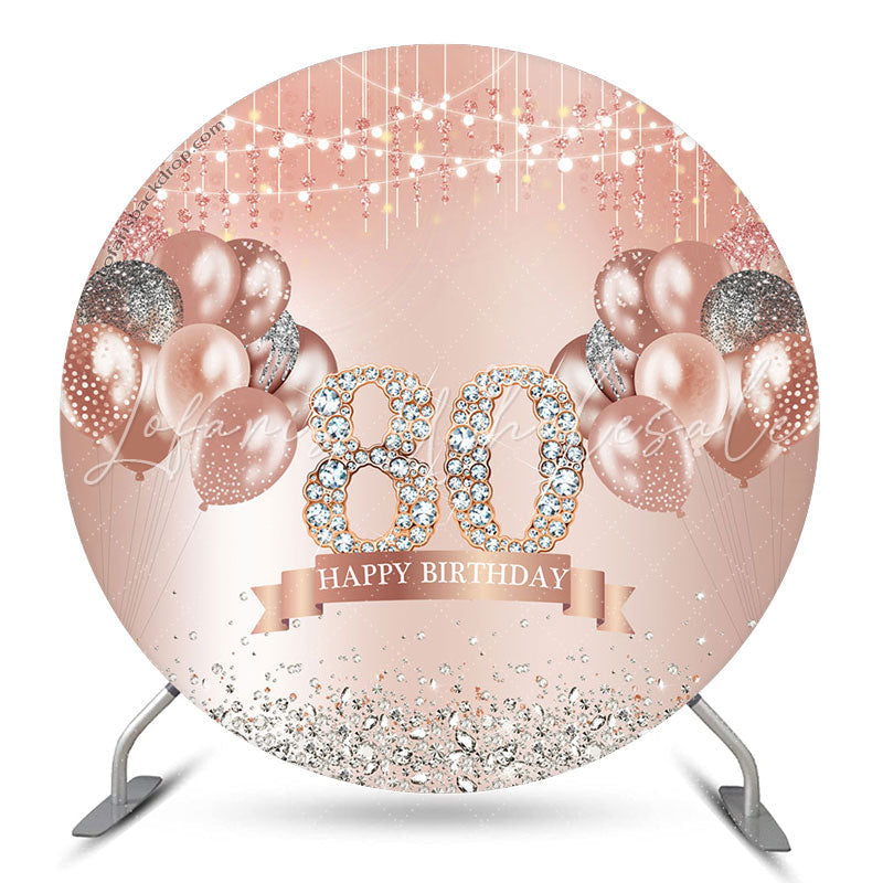 Lofaris Diamond Balloon Rose Gold Round 80th Birthday Backdrop