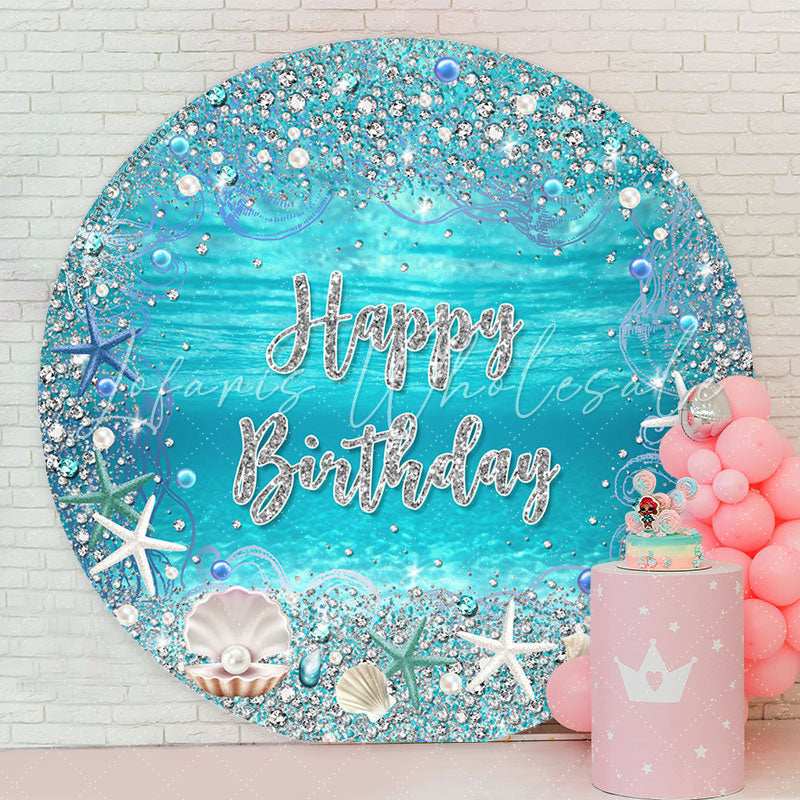 Lofaris Diamond Blue Undersea Happy Birthday Round Backdrop