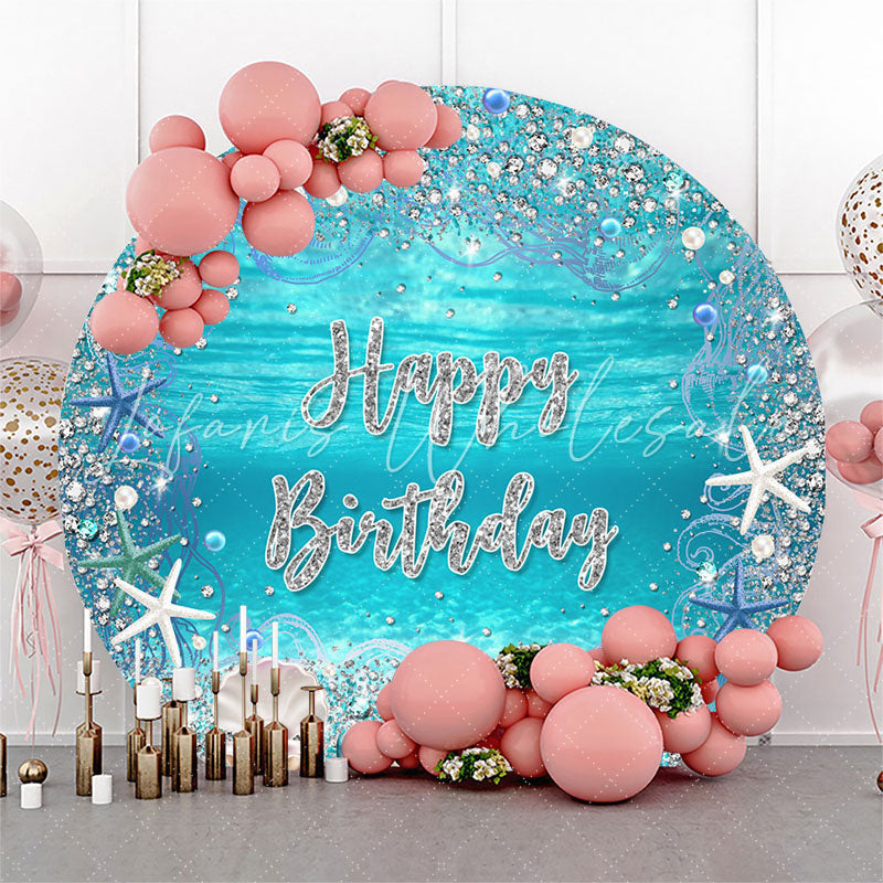 Lofaris Diamond Blue Undersea Happy Birthday Round Backdrop