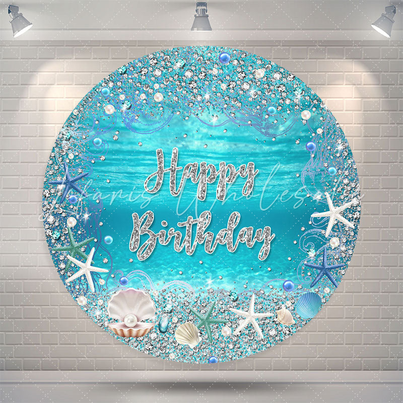 Lofaris Diamond Blue Undersea Happy Birthday Round Backdrop
