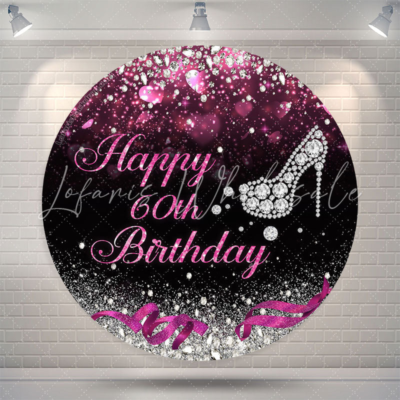 Lofaris Diamond Pink Hearts Bokeh Circle 60th Birthday Backdrop
