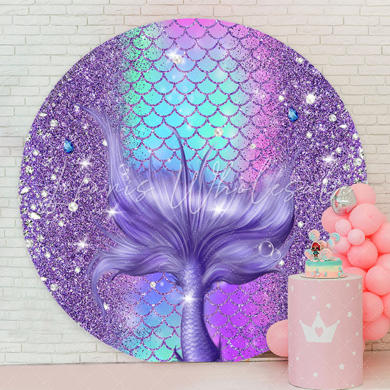 Lofaris Diamond Scale Purple Mermaid Round Birthday Backdrop