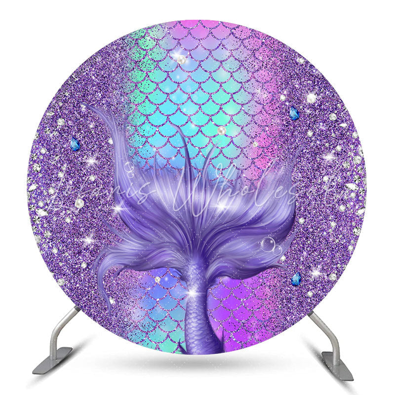 Lofaris Diamond Scale Purple Mermaid Round Birthday Backdrop