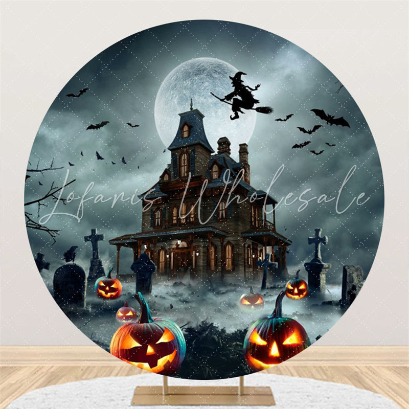 Lofaris Dim Castle Bat Pumpkin Circle Halloween Backdrop