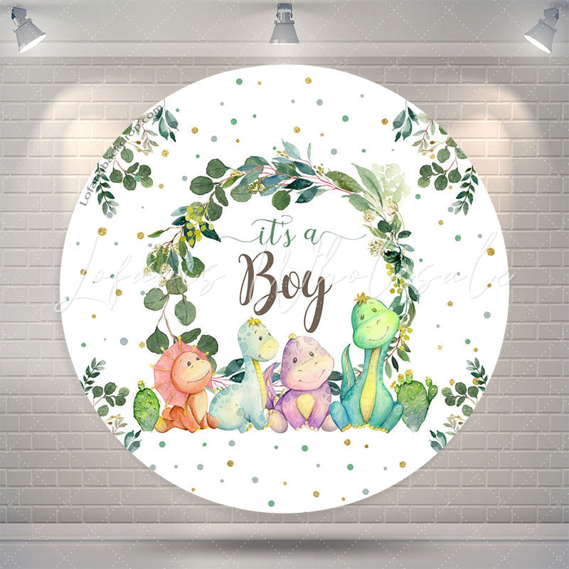 Lofaris Dinosaur Leaves Baby Shower Round Backdrop For Boy
