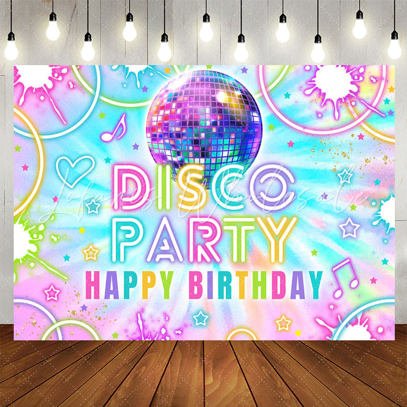 Lofaris Disco Ball Party Glow Neon Happy Birthday Backdrop
