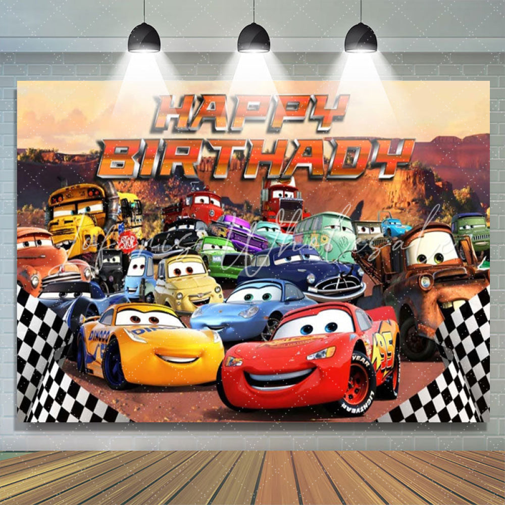 Disney Cartoon Cars Happy Birthday Party Backdrop For Boys
