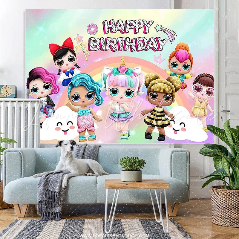 Lofaris Doll Toy Girls Happy Birthday Party Photography Backdrop