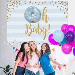 Lofaris Doughnut And Blue Stripe Baby Shower Backdrop For Boy