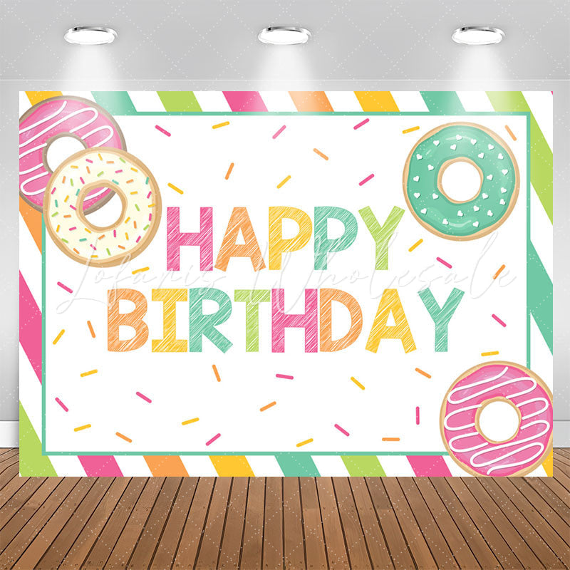 Lofaris Doughnut Green Pink Girl Happy Birthday Backdrop