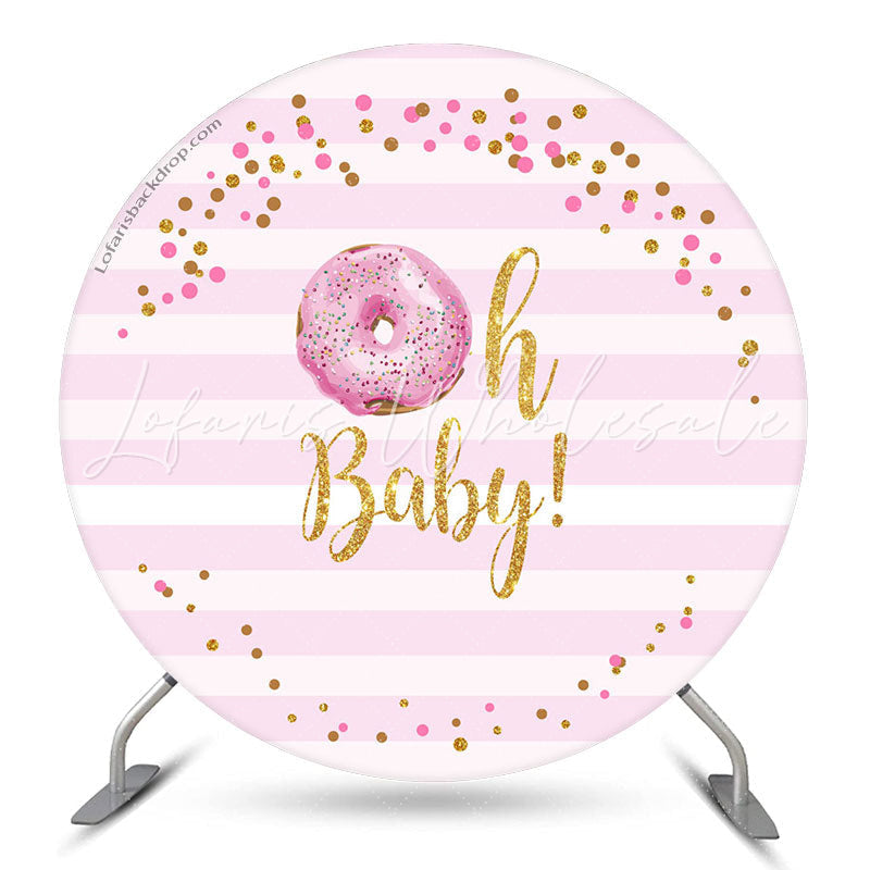 Lofaris Doughnut Pink White Glitter Baby Shower Round Backdrop