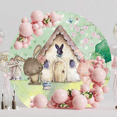 Easter Bunny House Round Backdrop for Easter Event