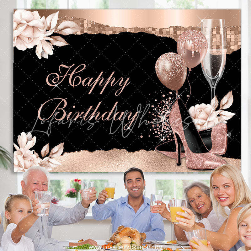Lofaris Elegant Flower High Heel Happy Birthday Backdrop