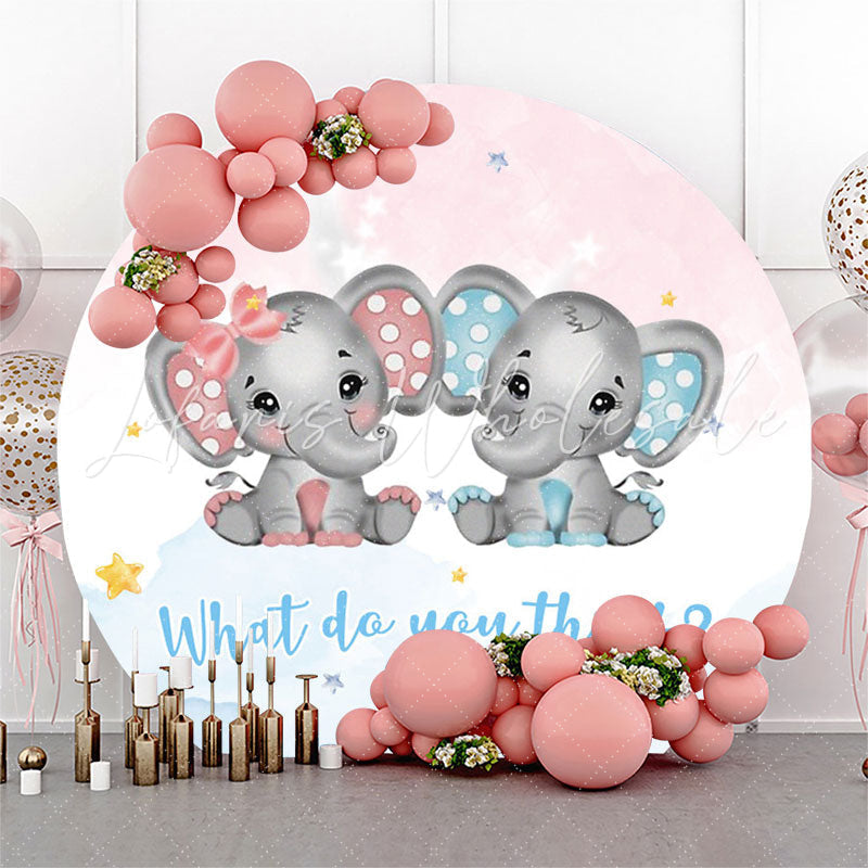 Lofaris Elephant Blue Pink Round Gender Reveal Backdrop