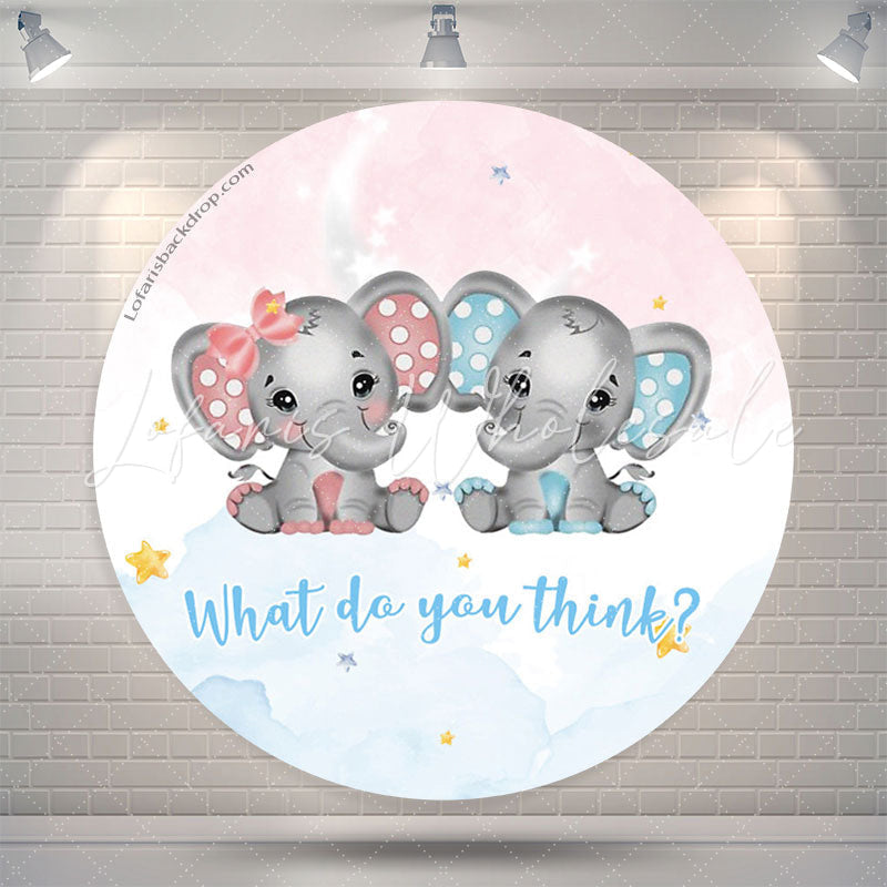 Lofaris Elephant Blue Pink Round Gender Reveal Backdrop