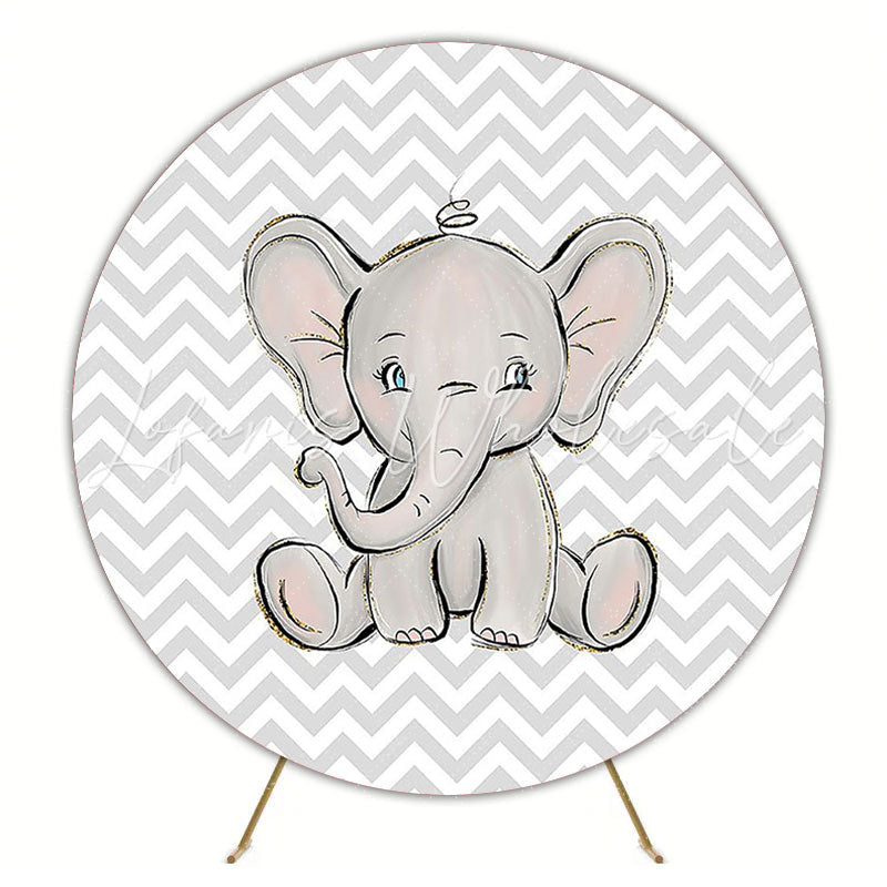 Elephant Chevron Background Round Backdrop for Safari Party