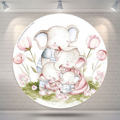 Lofaris Elephant Floral Kids Birthday Party Round Backdrop