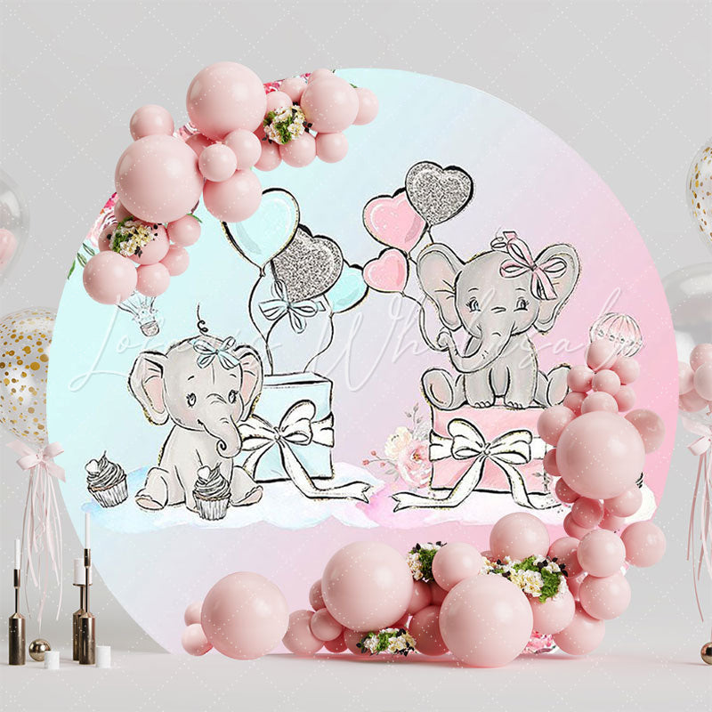 Elephant Gift Boxes Round Backdrop for Baby Shower Party