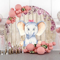 Lofaris Elephant Girl Wooden Baby Shower Round Backdrop