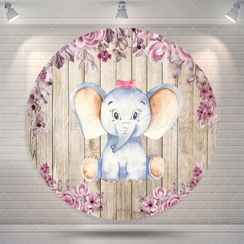 Lofaris Elephant Girl Wooden Baby Shower Round Backdrop