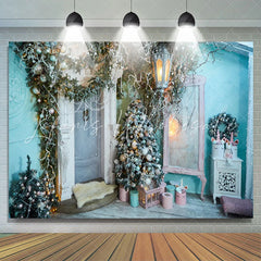 Lofaris Enchanted Blue House Christmas Tree Photo Backdrop