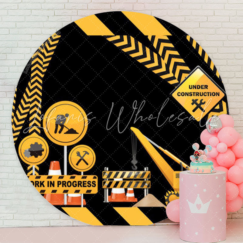 Lofaris Engineering Sign Yellow Black Stripes Round Backdrop