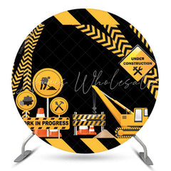 Lofaris Engineering Sign Yellow Black Stripes Round Backdrop