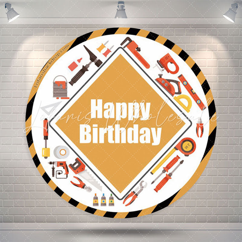 Lofaris Engineering Tool Yellow Round Happy Birthday Backdrop