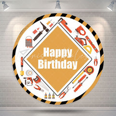 Lofaris Engineering Tool Yellow Round Happy Birthday Backdrop