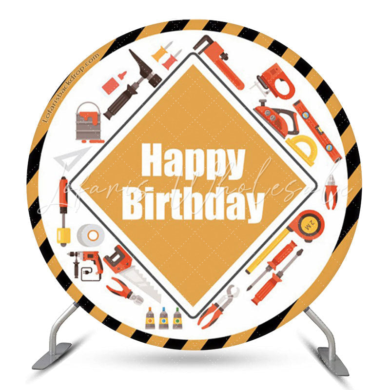 Lofaris Engineering Tool Yellow Round Happy Birthday Backdrop