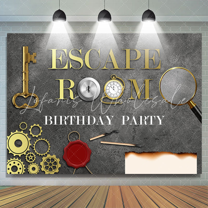 Lofaris Escape Room Gold And Grey Backdrop For Happy Birthday