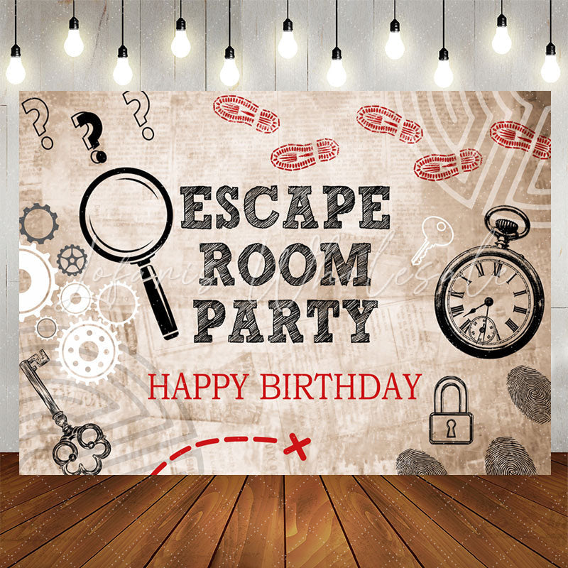 Lofaris Escape Room Party Magnifier Happy Birthday Backdrop