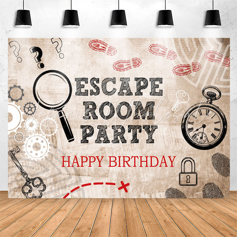 Lofaris Escape Room Party Magnifier Happy Birthday Backdrop