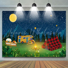 Fake Campfire Starry Night Happy Camper Backdrop For Classroom Party