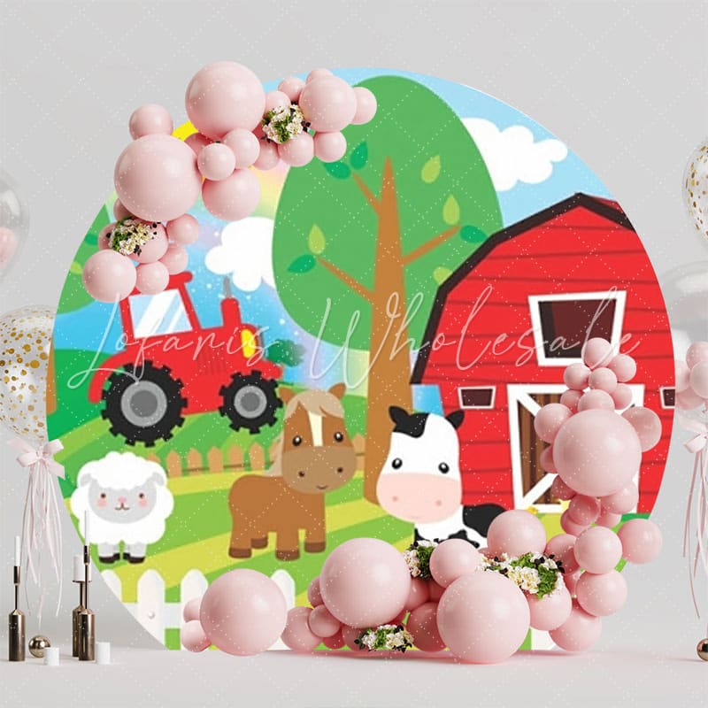 Farm Barnyard Animals Round Backdrop For Rustic Country Party