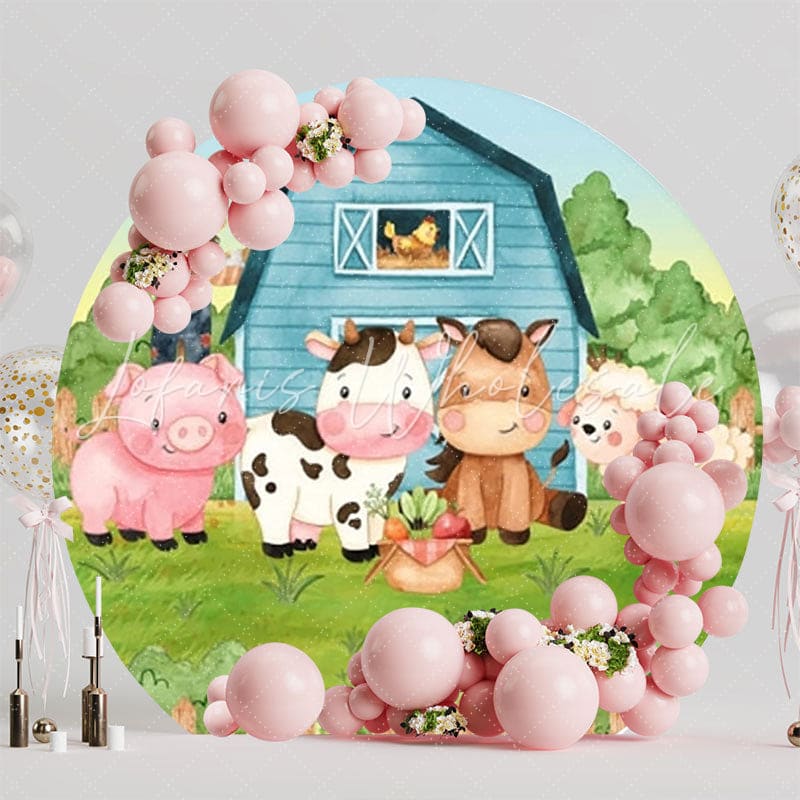 Farm Barnyard Animals Round Backdrop For Rustic Party Theme