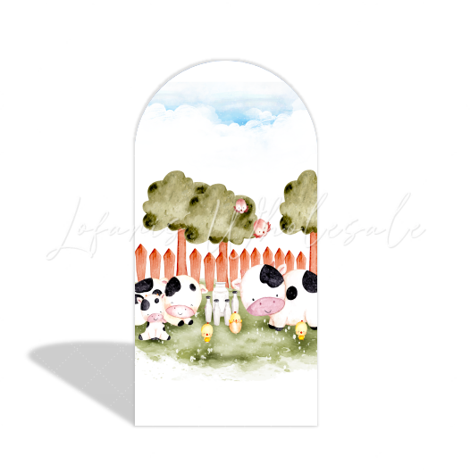 Farm Barn House Cow Theme Happy Birthday Party Arch Backdrop Wall Cloth Cover