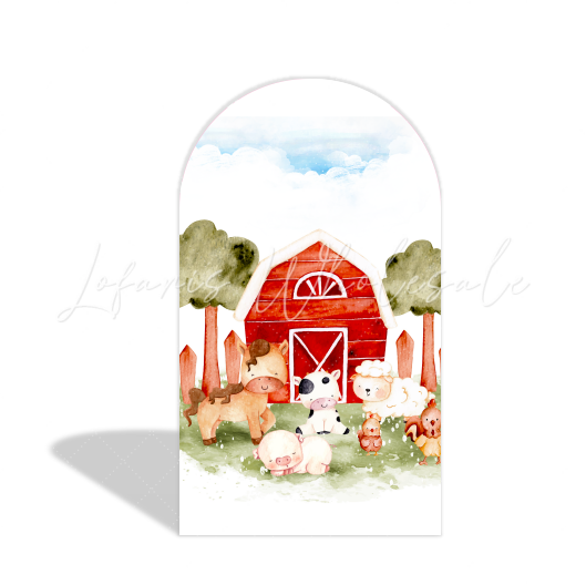 Farm Barn House Cow Theme Happy Birthday Party Arch Backdrop Wall Cloth Cover