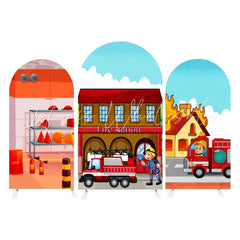 Fireman Firefighter Fire Truck Theme Arch Backdrop Wall Cloth Cover For Birthday Baby Shower Party
